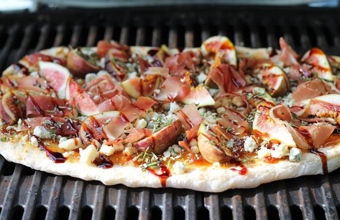 New Year's Eve Appetizer: Grilled Flatbread with Fig, Blue Cheese and Prosciutto